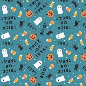 (small scale) Halloween Cute - Ghost Spider Candy Trick-or-treat - teal - LAD22