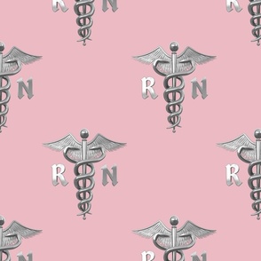Registered Nurse Silver Caduceus on Pink