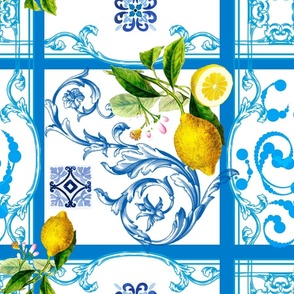 Italian,Sicilian art,lemons,majolica ,tiles,flowers pattern  3