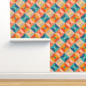 Corfu Tile Check Abstract Geometric Patchwork in Mediterranean Colours Blue Turquoise Orange Yellow - MEDIUM Scale - UnBlink Studio by Jackie Tahara