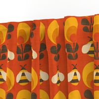 70s Bumble Bees and Flowers, Bright Orange, Gold Yellow, Brown, Cream