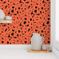 Spooky Halloween Shapes, Black on Orange by Brittanylane