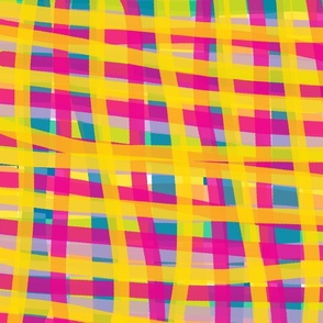 yellow and hot pink offset plaid