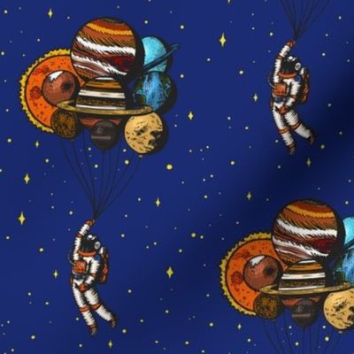 Astronaut with Planet Balloons on Indigo