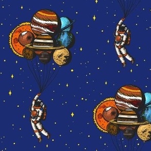 Astronaut with Planet Balloons on Indigo