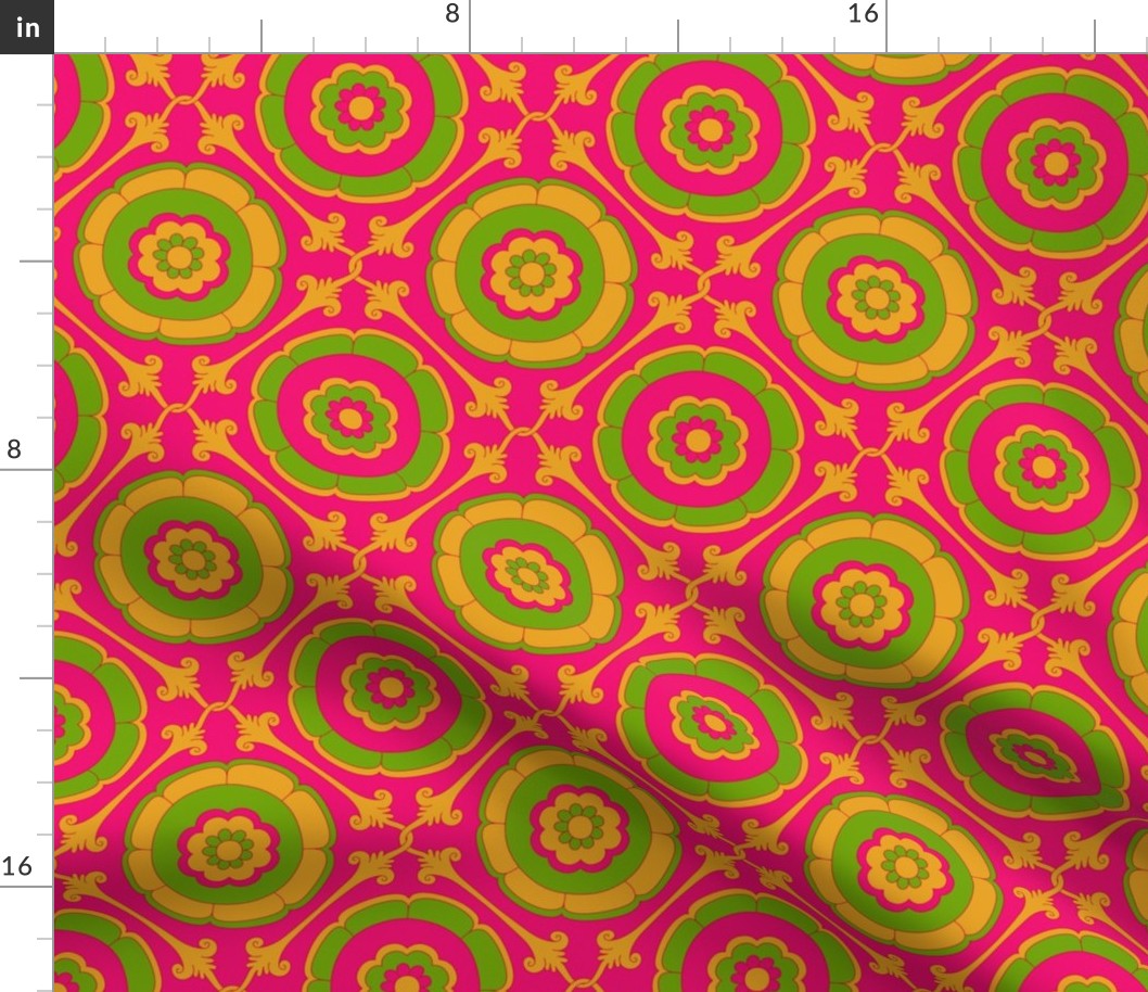 Kitcshy Floral Tile Pattern in Bright Pink Yellow Green