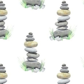 Trail Markers, Stacked Stones Watercolor on White