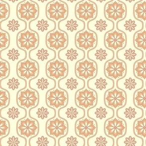 Wildflower Retro Groovy Floral Tiles-Cream orange pink