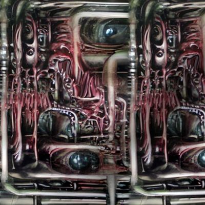 14 biomechanical brown red flesh eyes eyeballs teeth cables wires demons aliens monsters body horror sci-fi science fiction futuristic machines cybernetics gore gory grey Halloween scary horrifying morbid macabre spooky eerie frightening disgusting grotes