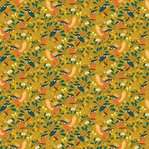 floral folk art kingfisher mustard 6inch