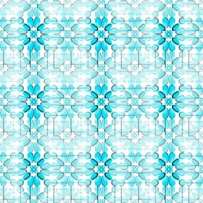 PFLR1 - Pixelated Floral Lace in Aqua and White - Small Scale