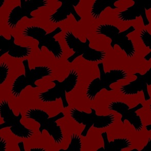 Flying birds - black on blood red - medium 