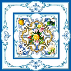 Mosaic,majolica,blue tiles ,fruits,Mediterranean tiles,lemons 