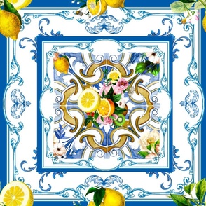 Mosaic,majolica,blue,ornaments,Mediterranean tiles,lemons 