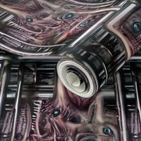 13 biomechanical brown red flesh eyes eyeballs teeth cables wires demons aliens monsters body horror sci-fi science fiction futuristic machines dusty pink Halloween cybernetics scary horrifying morbid macabre spooky eerie frightening disgusting grotesque 