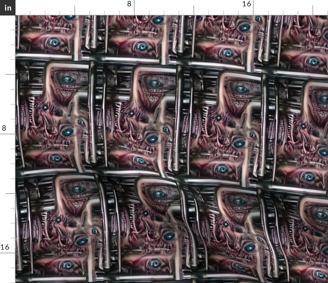 13 biomechanical brown red flesh eyes eyeballs teeth cables wires demons aliens monsters body horror sci-fi science fiction futuristic machines dusty pink Halloween cybernetics scary horrifying morbid macabre spooky eerie frightening disgusting grotesque 