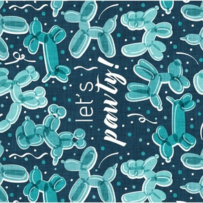 Let's pawty! quote WALL HANGING or TEA TOWEL 27"x18"  // not repeat nile blue background monochromatic aqua mint and teal fun party balloon dogs and confetti