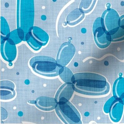 Let's pawty! quote WALL HANGING or TEA TOWEL 27"x18"  // not repeat fog blue background monochromatic pacific fog and sky blue fun party balloon dogs and confetti