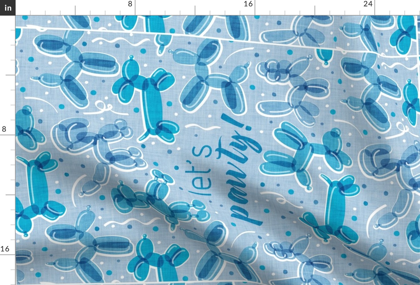 Let's pawty! quote WALL HANGING or TEA TOWEL 27"x18"  // not repeat fog blue background monochromatic pacific fog and sky blue fun party balloon dogs and confetti