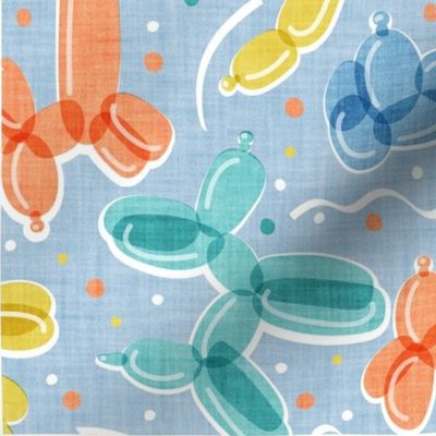 Let's pawty! quote WALL HANGING or TEA TOWEL 27"x18"  // not repeat pastel blue background multicoloured orange yellow blue and mint fun party balloon dogs and confetti