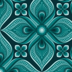 Large // floral damask in monochromatic teal