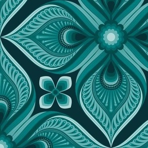 small // floral damask in monochromatic teal