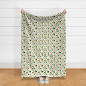 Medium Scale Colorful Polkadots Crazy Chicken Lady Coordinate on Natural Ivory