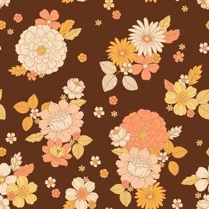 Retro Floral on Brown
