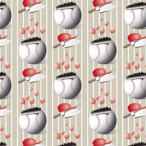 Baseball Celebration with Balloons, Neutral, Red, Brown, Home, Bat, Ball, Pinstripe, Stripe—Events, Birthday Party Table Linens, Baby Shower, Celebration