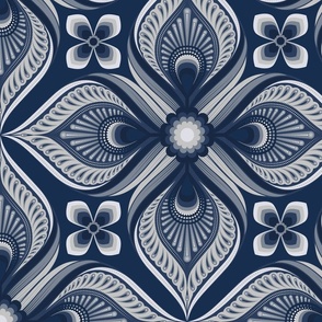 Large // floral damask in monochromatic navy blue