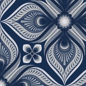 small // floral damask in monochromatic navy blue