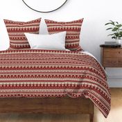 Dark Red Christmas Fair Isle Stripes with Reindeer and Snowflakes