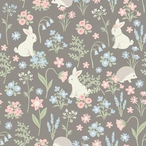 Bunnies and Hedgehogs in Floral Meadow