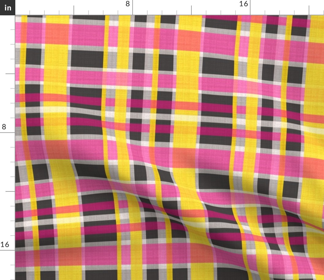 Colorful line/checkered pattern in grey, yellow and pink