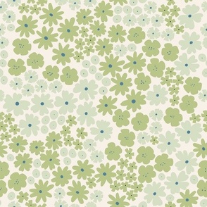 Wildflower Garden| Green Flowers on Cream |Coastal Cottage collection by Sarah Price