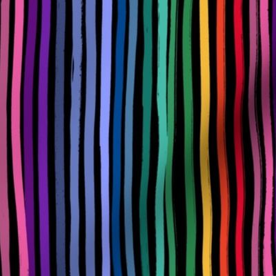 Medium Scale Endless Rainbow Vertical Painted Stripes on Black