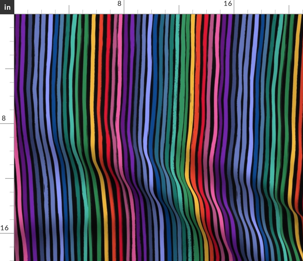 Medium Scale Endless Rainbow Vertical Painted Stripes on Black