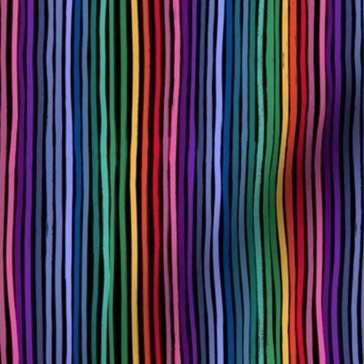 Small Scale Endless Rainbow Vertical Painted Stripes on Black