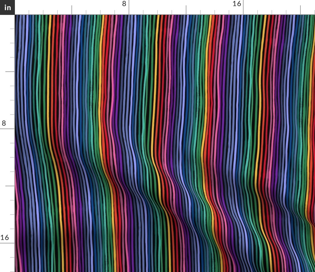 Small Scale Endless Rainbow Vertical Painted Stripes on Black