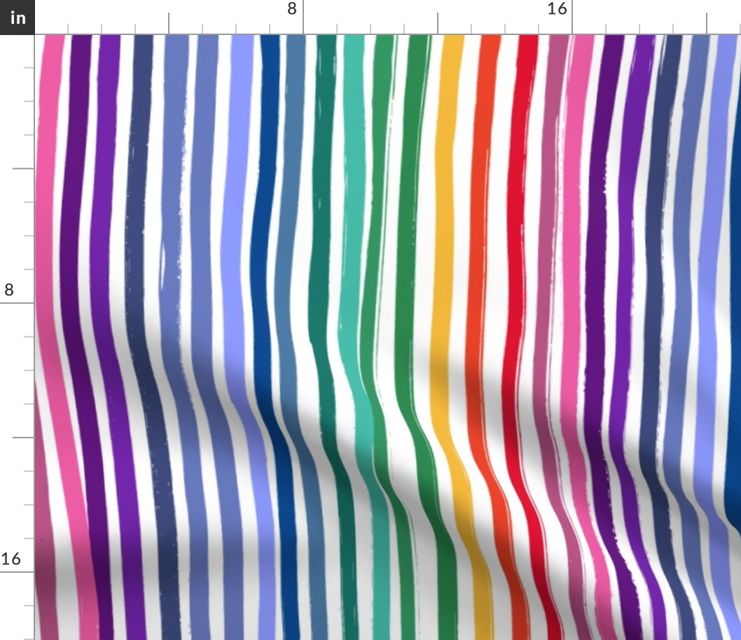 Large Scale Endless Rainbow Vertical Painted Stripes on White