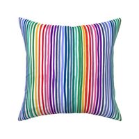 Medium Scale Endless Rainbow Vertical Painted Stripes on White