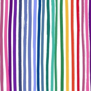 Medium Scale Endless Rainbow Vertical Painted Stripes on White