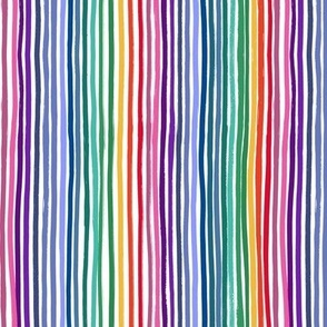 Small Scale Endless Rainbow Vertical Painted Stripes on White