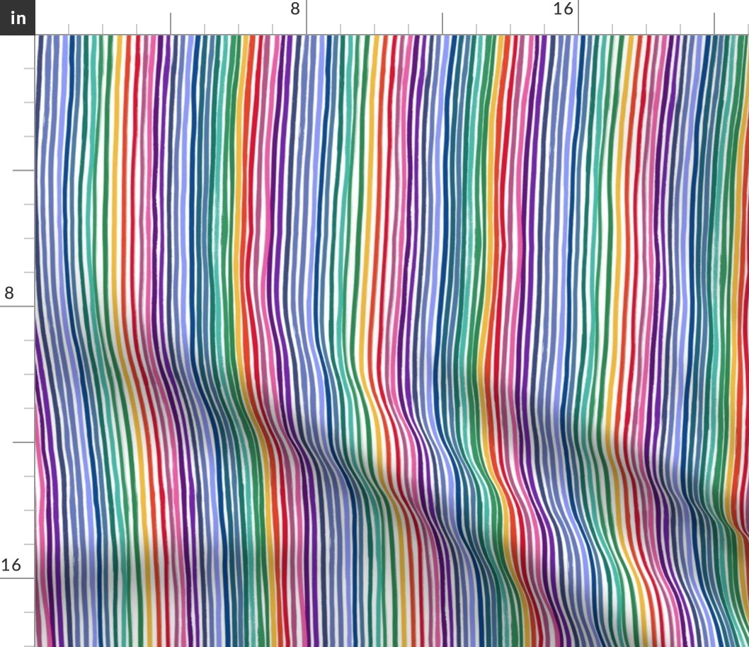 Small Scale Endless Rainbow Vertical Painted Stripes on White