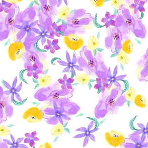 purple and  yellow flowers on white by rysunki_malunki