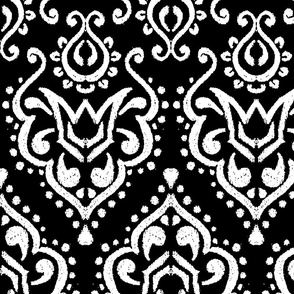 Textured Sunday Damask White on Black - Large