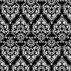 Textured Sunday Damask White on Black