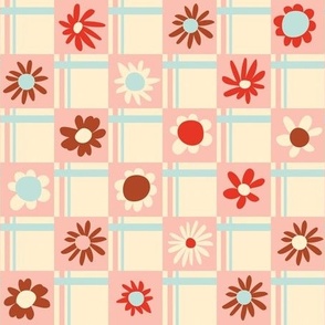 Simple Flowers on Pink Check