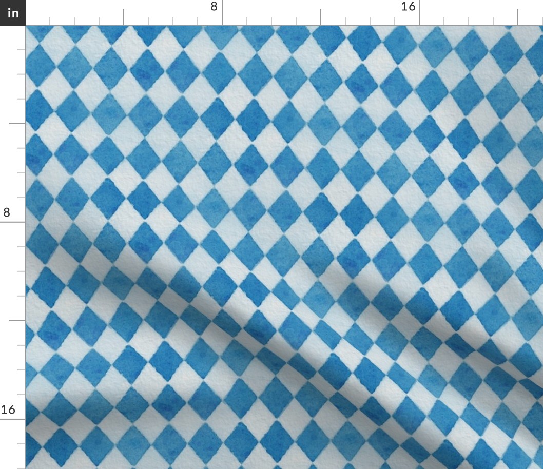 Oktoberfest Bavarian Beer Festival Blue and White Watercolored 1 inch Diagonal Diamond Pattern