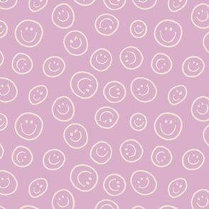 tossed Happy smile Faces on Bright Lilac Purple